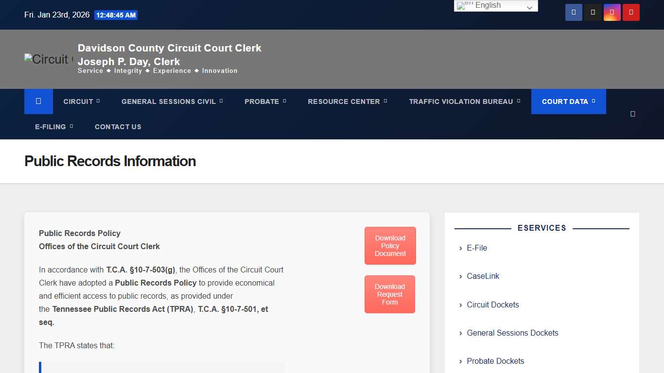 Public Records Information – Circuit Court Clerk