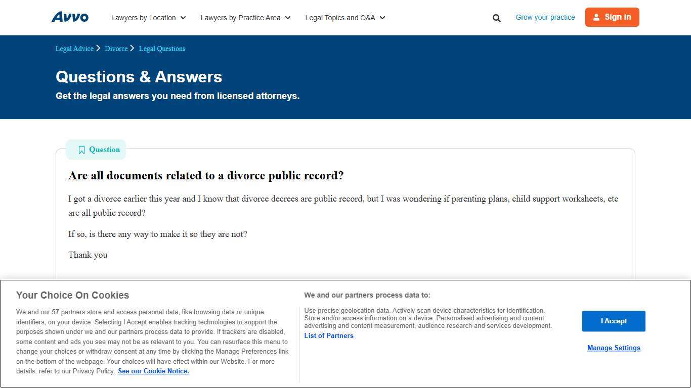 Are all documents related to a divorce public record? - Legal Answers